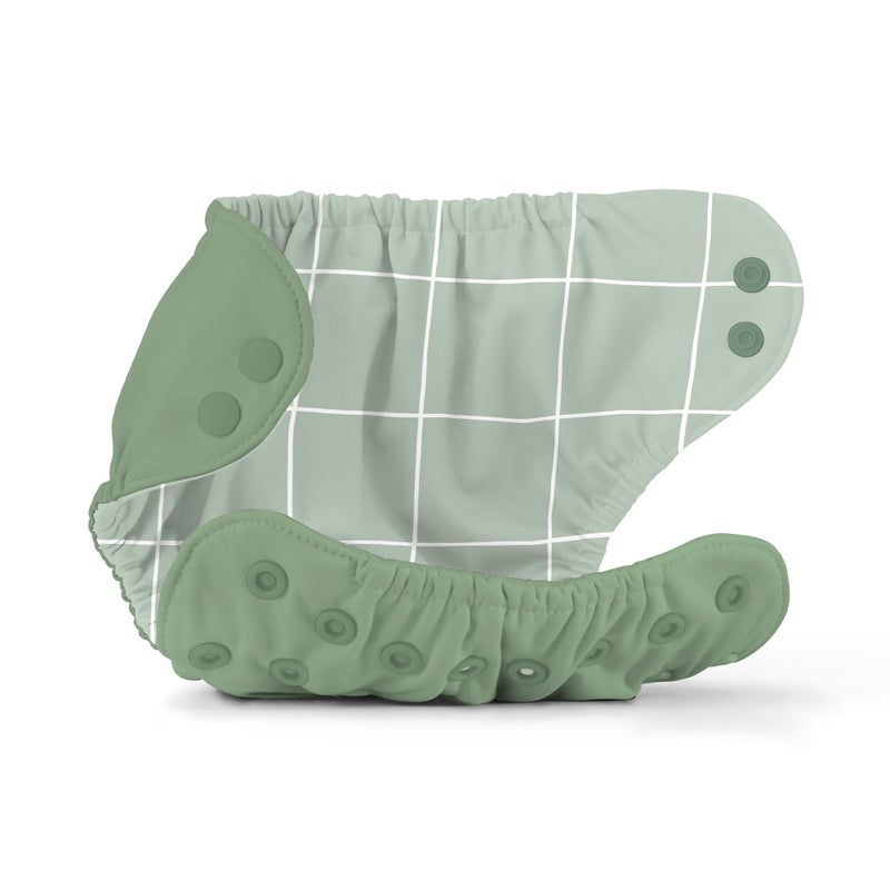 Esembly Cloth Diaper Cover - Reusable Swim Diaper, Waterproof, Breathable - Adjustable Outer Layer Over Absorbent Inner for Blowout Protection - Aloe, Size 1 (7-17lbs) - Image 3